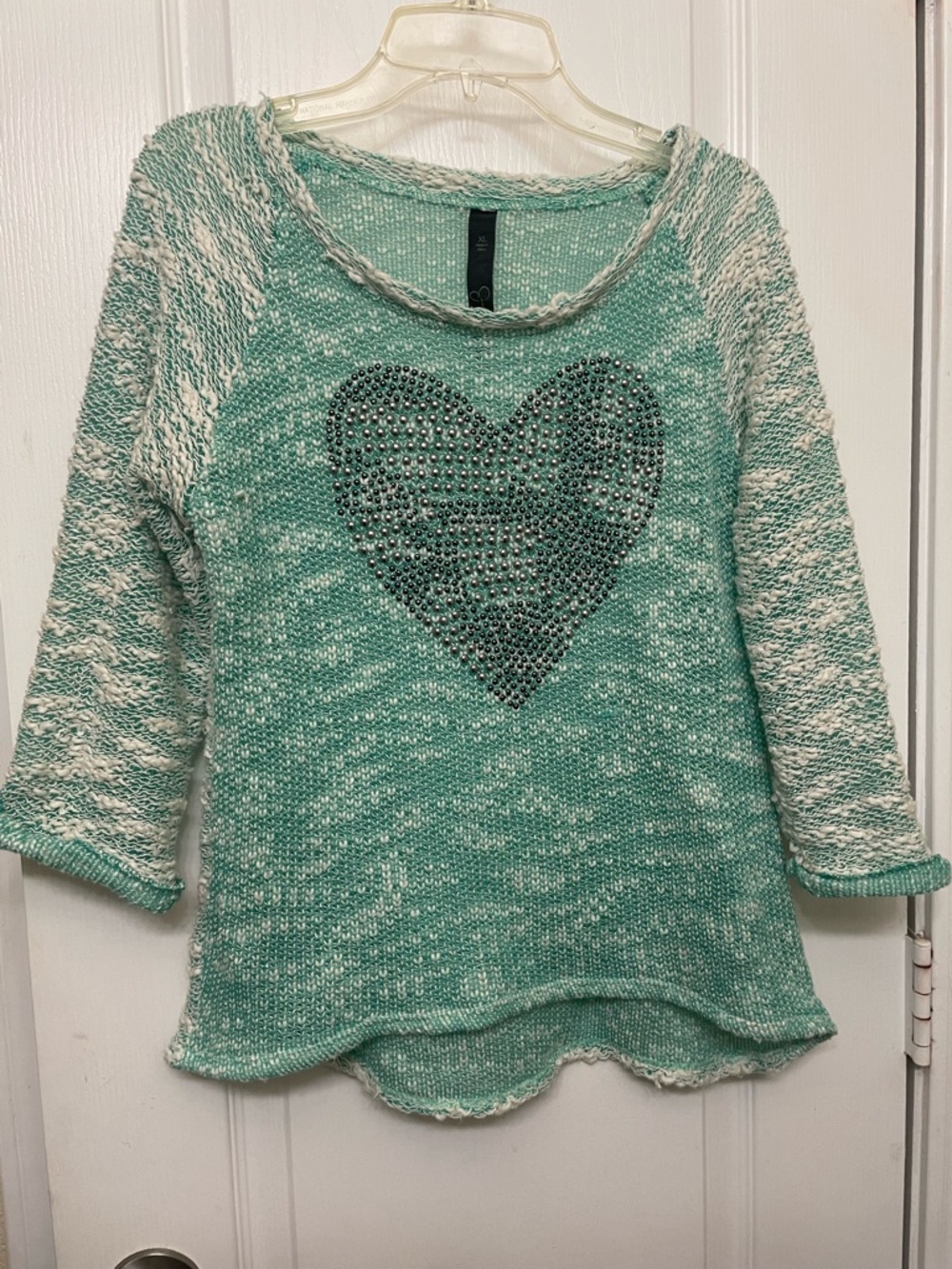 Jessica Simpson Mint & Cream Marled Heart Stud Sweater
